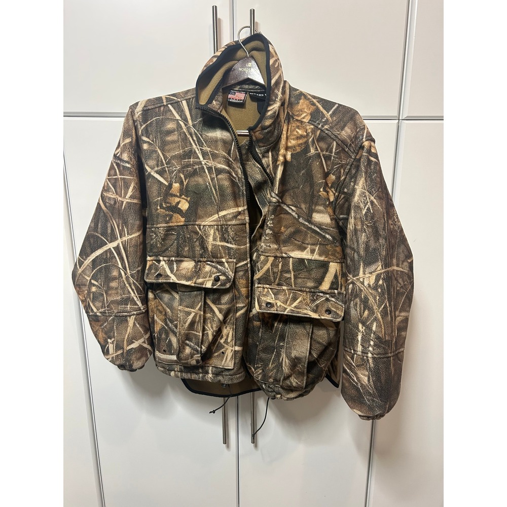 Rivers West Fleece Hunting Jacket Camo Full Zip Cargo Pockets Marsh Grass